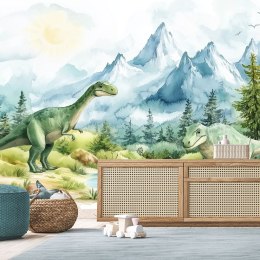 Fototapeta dla chłopca, Dinozaury Prehistoryczne Gady Pejzaż Zielony - 450x315