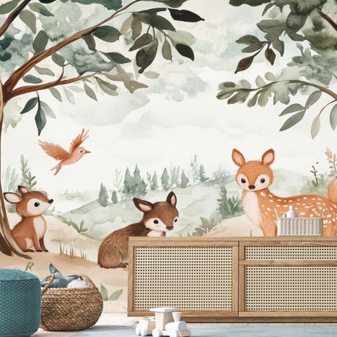 Fototapeta dla dzieci, Jelonek Ptak Leśne Zwierżeta Beżowy - 300x210