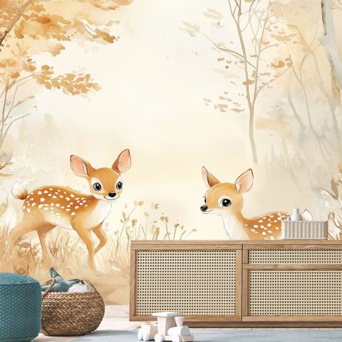 Fototapeta dla dzieci, Jelonki Zwierzęta w lesie Beżowy - 250x175 Fototapeta dla dzieci, Jelonki Zwierzęta w lesie Beżowy - 250x175
