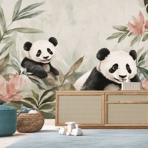 Fototapeta dla dzieci, Misie Pandy w kwiatach - 100x70 Fototapeta dla dzieci, Misie Pandy w kwiatach - 100x70