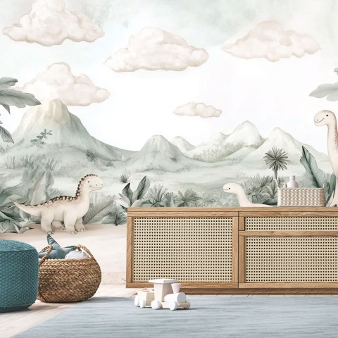 Fototapeta dla dzieci do pokoju, Dinozaury Jurajski świat w pastelach - 100x70 Fototapeta dla dzieci do pokoju, Dinozaury Jurajski świat w pastelach - 100x70