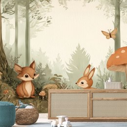 Fototapeta do pokoju dziecięcego, Leśne Zwierzęta Natura Beżowy - 200x140