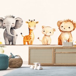 Fototapeta do pokoju dziecka, Afrykańskie kolorowe zwierzątka w beżu - 200x140