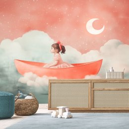 Fototapeta do pokoju dziecka, Dziewczynka w łódce w chmurach - 250x175