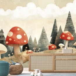 Fototapeta do pokoju dziecka, Grzyby Las Drzewa Natura Beżowy - 450x315