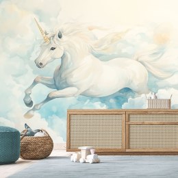 Fototapeta do pokoju dziecka, Jednorożec w błękitnych chmurach - 300x210