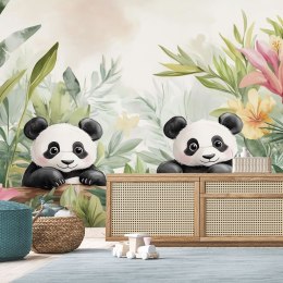 Fototapeta do pokoju dziecka, Pandy w kwiatach roślinach - 150x105