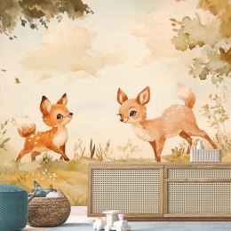 Fototapeta do pokoju dziecka, Sarenki Zwierzęta w lesie Beżowy - 450x315