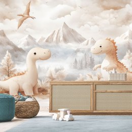 Fototapeta do pokoju dziecka, Urocze małe Dinozaury Krajobraz Beżowy - 200x140