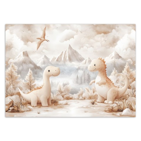 Fototapeta do pokoju dziecka, Urocze małe Dinozaury Krajobraz Beżowy - 200x140 Fototapeta do pokoju dziecka, Urocze małe Dinozaury Krajobraz Beżowy - 200x140