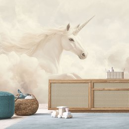 Fototapeta dziecięca na ścianę, Jednorożec w beżowych chmurach - 450x315