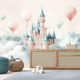 Fototapeta dziecięca na ścianę, Zamek z balonikami w chmurach - 300x210