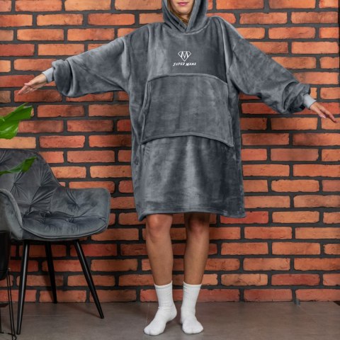 Bluzair SUPER MAMA - Bluza koc - Szary - prezent na dzień matki Bluzair SUPER MAMA - Bluza koc - Szary - prezent na dzień matki