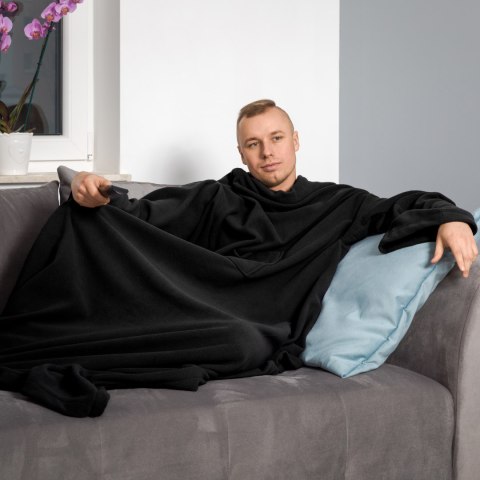 Kocyk Szlafrok Czarny koc z rękawami polar POLSKI Kocyk Szlafrok Czarny koc z rękawami polar POLSKI