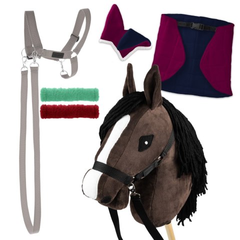 Zestaw Skippi - Hobby Horse Gniady - Derka fuksja i granat - Kantar szary Zestaw Skippi - Hobby Horse Gniady - Derka fuksja i granat - Kantar szary