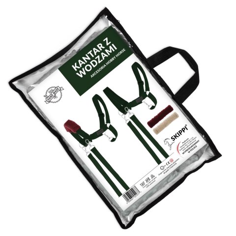 Zestaw Skippi - Hobby Horse Gniady - Derka szary i brąz - Kantar c-zielony Zestaw Skippi - Hobby Horse Gniady - Derka szary i brąz - Kantar c-zielony