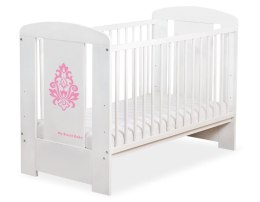 Drewniane białe łóżeczko dla niemowląt 120x60cm Glamour biało-różowe