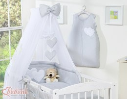 Pościel 5-cz z moskitierą - Wiszące Serduszka szare