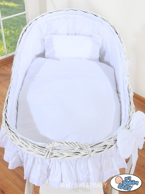 Wiklinowy kosz Mojżesza z budką wiklinową Carina biały + biała pościel Wiklinowy kosz Mojżesza z budką wiklinową Carina biały + biała pościel