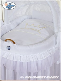 Obszycie 4-cz do kosza Mojżesza wiklinowego ze składaną budką- Little Prince Princess biały