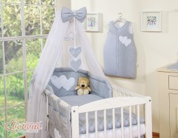 Pościel 5-cz z moskitierą - Wiszące Serduszka kropki na szarym