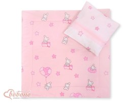 Pościel dla niemowląt z wypełnieniem kołderka i poduszka - Basic miś z balonikiem różowy
