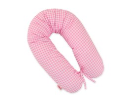 Poduszka ciążowa Longer dla kobiet w ciąży do spania + zdejmowana poszewka - Kratka różowa