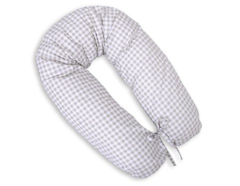 Poduszka ciążowa Longer dla kobiet w ciąży do spania + zdejmowana poszewka - Kratka szara