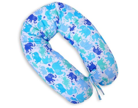 Poduszka ciążowa Longer dla kobiet w ciąży do spania + zdejmowana poszewka - Słonie niebieskie