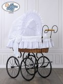 Kosz Mojżesza Retro Charlotte - naturalny + biała haftowana pościel z białą haftowaną koronką
