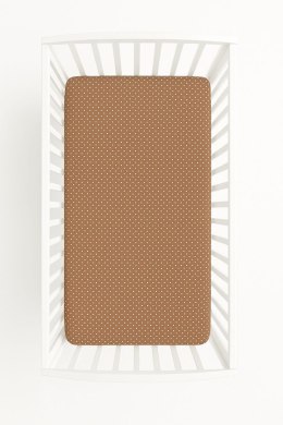 Prześcieradło bawełniane z gumką do łóżeczka 120x60 cm - grochy na brązie