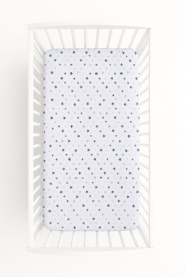 Prześcieradło bawełniane z gumką do łóżeczka 140x70 cm - gwiazdki granatowo-różowe na białym tle