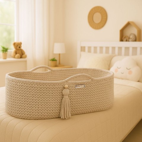 Kosz Mojżesza BOHO bawełniany Handmade z materacykiem - jasny beżowy Kosz Mojżesza BOHO bawełniany Handmade z materacykiem - jasny beżowy