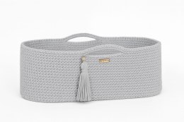 Kosz Mojżesza BOHO bawełniany Handmade z materacykiem - jasny szary