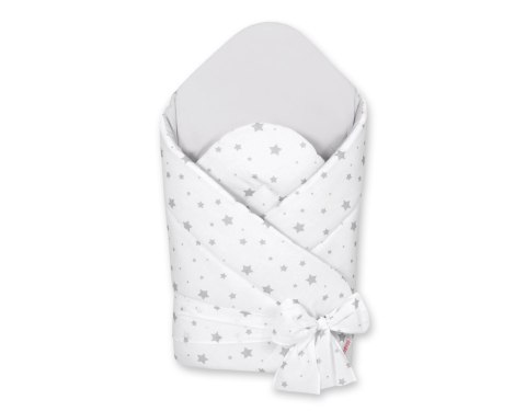 Rożek dla niemowląt z wiązaniem 2w1 usztywniany i miękki - mini gwiazdki szare na białym tle