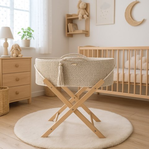 Kosz Mojżesza BOHO Handmade ze stojakiem - jasny beżowy Kosz Mojżesza BOHO Handmade ze stojakiem - jasny beżowy