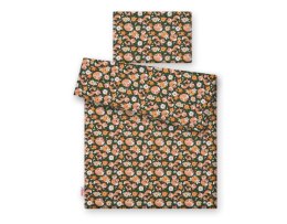 Pościel dla dzieci 2-częściowa bawełniana 120x90 cm - lisia rodzinka na zieleni