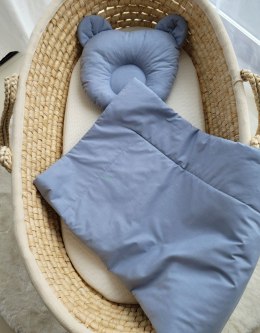 Pościel dla niemowląt z wypełnieniem kołderka i poduszka profilowana Miś - 2 cz. - brudny niebieski