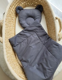 Pościel dla niemowląt z wypełnieniem kołderka i poduszka profilowana Miś - zestaw 2cz. - antracyt