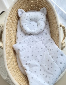 Kołderka z wypełnieniem i poduszka profilowana Miś - zestaw 2cz. - mini gwiazdki szare