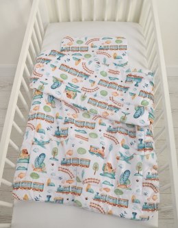 Komplet pościeli dla dzieci z wypełnieniem 135x100 cm - pociąg turkusowy