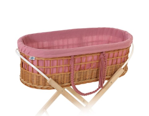 Kosz mojżesza BOHO wiklinowy z wyściółką muślinową - róż retro Kosz mojżesza BOHO wiklinowy z wyściółką muślinową - róż retro