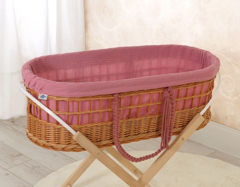 Kosz mojżesza BOHO wiklinowy z wyściółką muślinową - róż retro Kosz mojżesza BOHO wiklinowy z wyściółką muślinową - róż retro