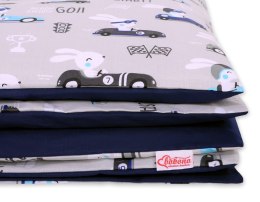 Pościel dla dzieci 2-częściowa bawełniana 135x100 cm - zające w autkach szare