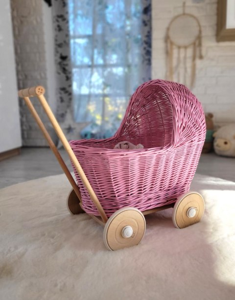 Wiklinowy wózek dla lalek pchacz - pink Wiklinowy wózek dla lalek pchacz - pink