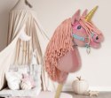 Hobby Horse Jednorożec na kiju mały brudny róż z różową grzywą i złotym rogiem