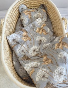 Kołderka z wypełnieniem i poduszka profilowana Miś - zestaw 2cz. - Dmuchawce na szarości