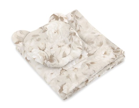Kołderka z wypełnieniem i poduszka profilowana Miś - zestaw 2cz. - Peonies beige Kołderka z wypełnieniem i poduszka profilowana Miś - zestaw 2cz. - Peonies beige