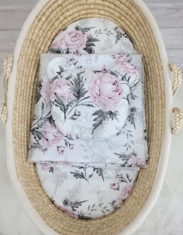 Kołderka z wypełnieniem i poduszka profilowana Miś - zestaw 2cz. - Romantic peonies