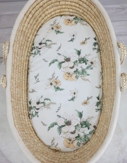 Prześcieradło bawełniane do kosza Mojżesza Boho wózka gondoli 75x35 cm - Clematis on beige